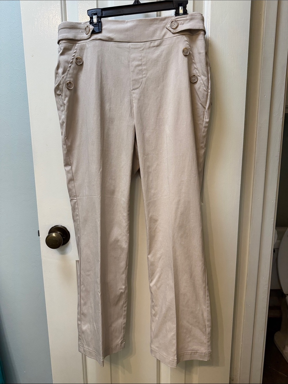 Women’s Light Beige Casual Chinos with Button Detail